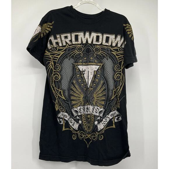 Affliction Throwdown Premium T Shirt 2003 Gold Wings Small Y2K Cyber Goth MMA - Picture 1 of 8